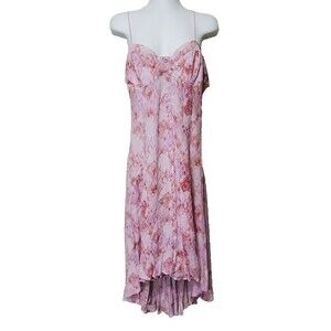 Free People Dress Womens 12 Pink Watercolor Floral Gauze Midi Button Front HiLow